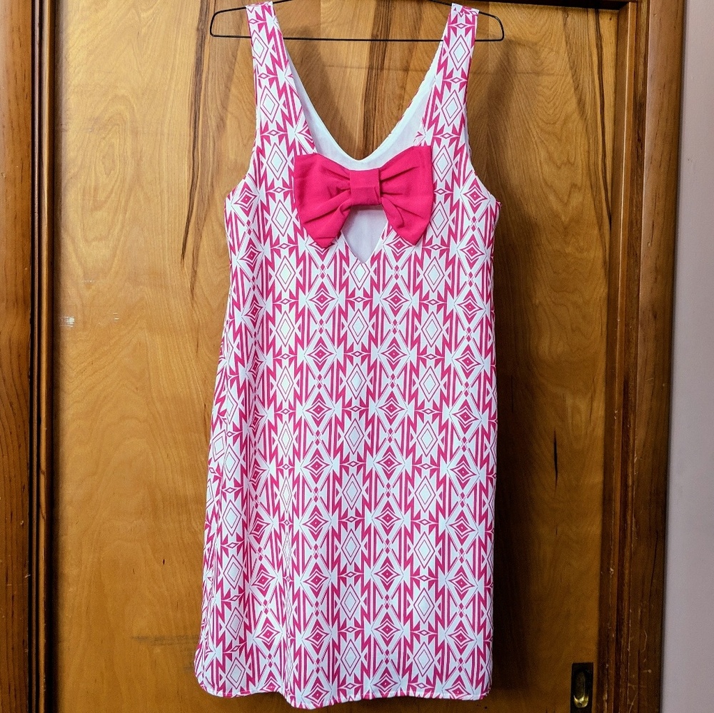 Geo Print Dress with Bow Detail